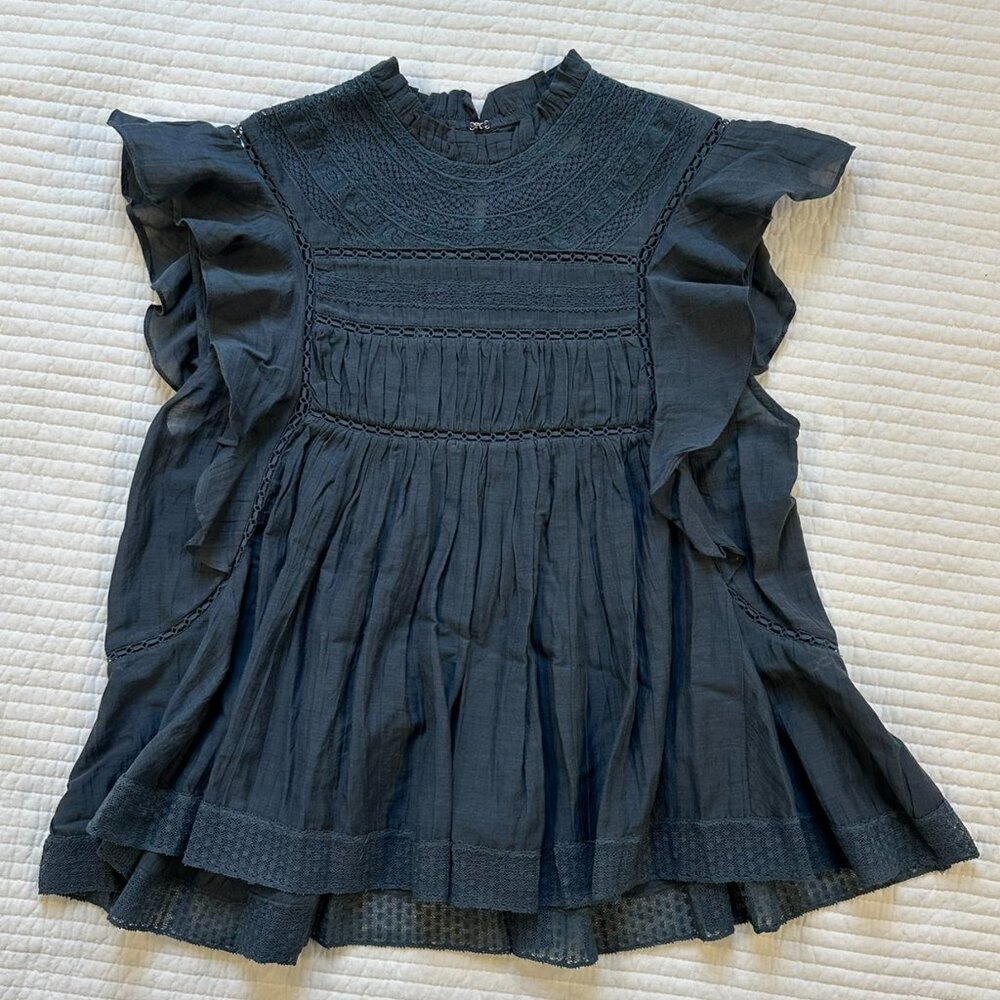 Isabel Marant Étoile Lace Ruffle Blouse Blue Size 34 Boho Cotton Top - Picture 3 of 14